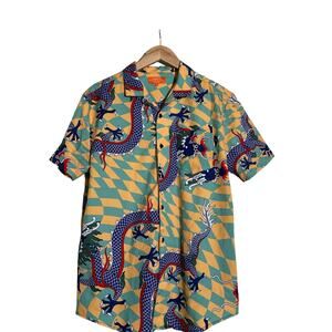 Negative Space Chinese Dragon Button-Down Shirt Size M